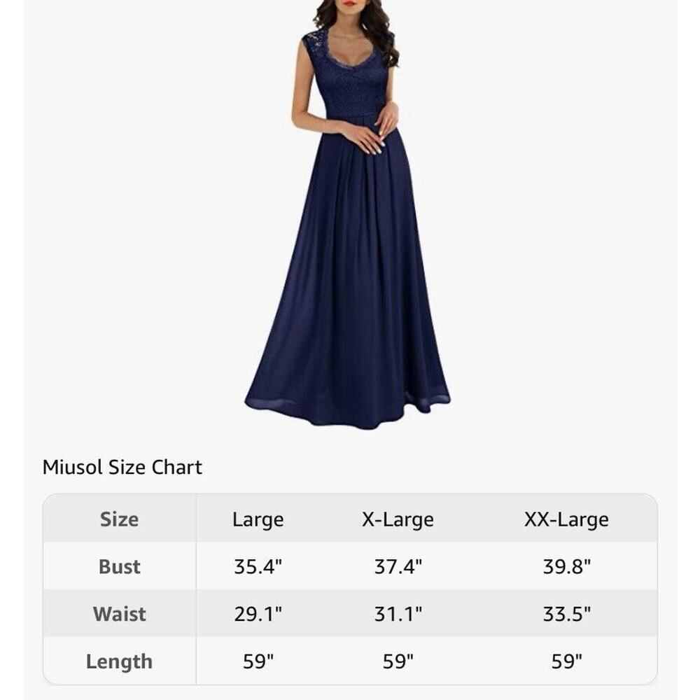 Miusol Women's Casual Deep- V Neck Sleeveless Vintage Wedding Maxi Dress XL Navy - Picture 7 of 9